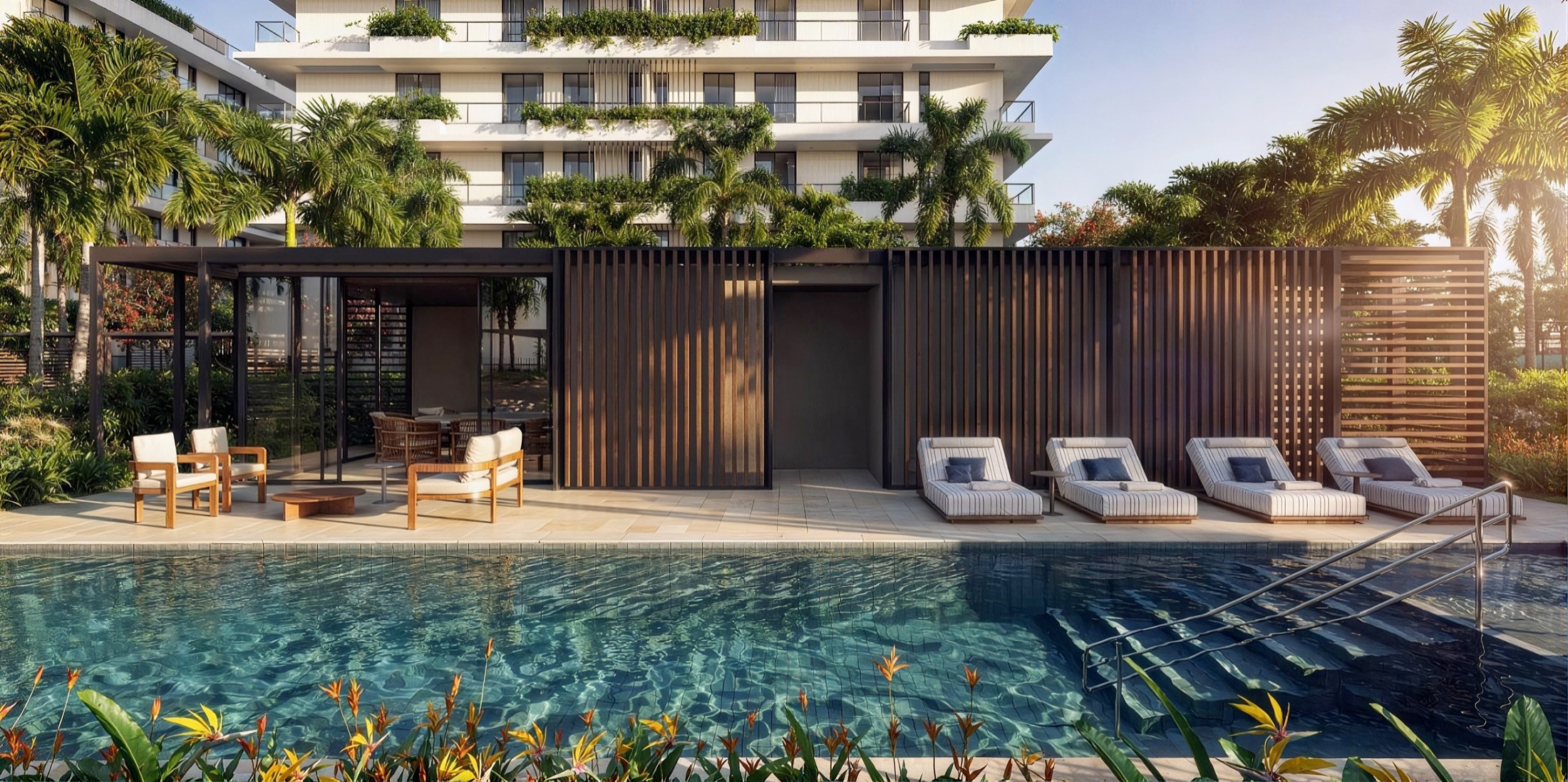 Cabanas e lounge com piscina